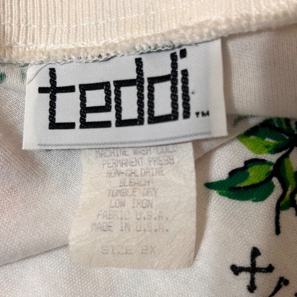 Vintage Botanical Cardigan 2X Ivory Floral Gardener Novelty Sweater Teddi - Picture 9 of 11